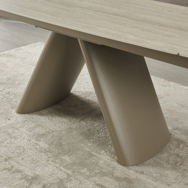 English Elm Retractable Sintered Stone Extendable Dining Table Seats Eight with Steel Base W5630S00002