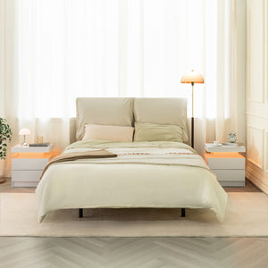 English Elm Nightstand LED Bedside Table with Adjustable Multi-Color Lights, Sleek Modern End Table for Bedroom White 22.83 L x 16.93 W x 7.68 H W2178138722