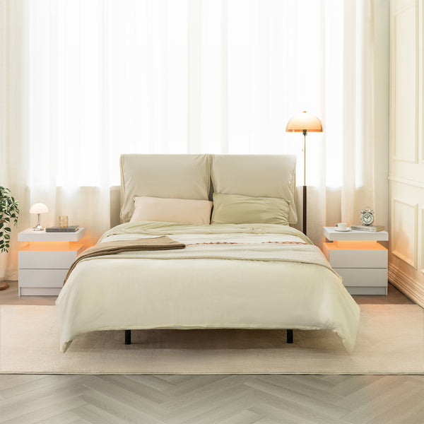 English Elm Nightstand LED Bedside Table with Adjustable Multi-Color Lights, Sleek Modern End Table for Bedroom White 22.83 L x 16.93 W x 7.68 H W2178138722