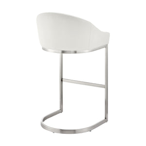 English Elm Zevrin Brushed Stainless Steel Bar Stool with White Faux Leather, Cantilever Base, 400lb Capacity B2736P354389