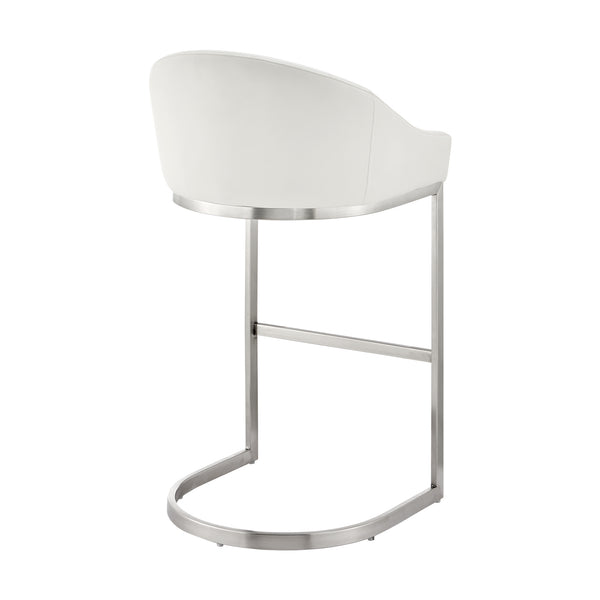 English Elm Zevrin Brushed Stainless Steel Bar Stool with White Faux Leather, Cantilever Base, 400lb Capacity B2736P354389
