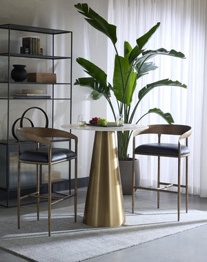 Sunpan DAMON Bar Table - Modern Elegance with Brushed Gold Base and Unique White Marble Top Design 104428