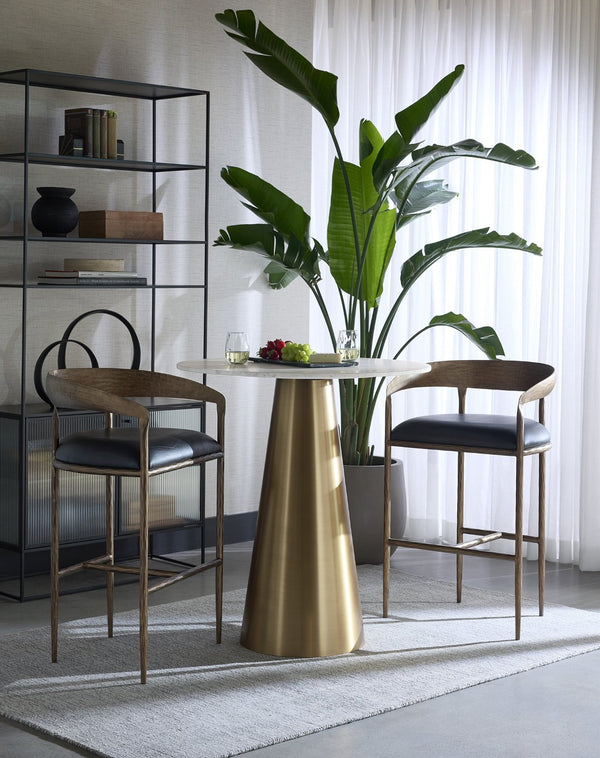 Sunpan DAMON Bar Table - Modern Elegance with Brushed Gold Base and Unique White Marble Top Design 104428