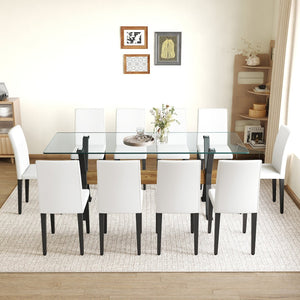 English Elm Table And Chair Set - Modern 79" Tempered Glass Dining Table With X-Shaped Legs & 10 Pu Chairs W1151S03623-GIGA