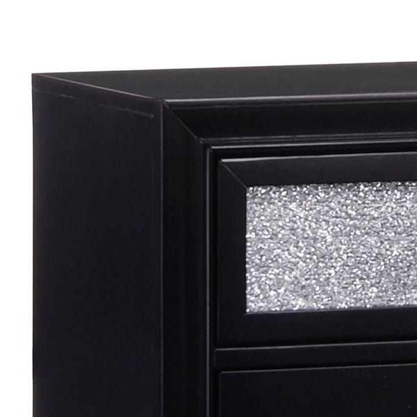 English Elm Wilton Black 2-Drawer Nightstand with Glossy Metallic Acrylic Fronts, Faceted Crystal Hardware, Elegant Storage B062P328709