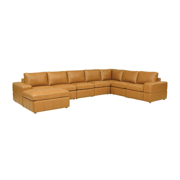 English Elm Large Square Arm Top Grain Leather Modular Sectional for Open Concept Living Rooms Ginger B2748S00132