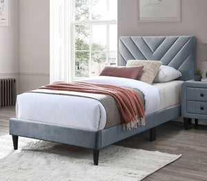 English Elm Modern Gray Velvet Twin Platform Bed Adjustable Headboard V-stitch Upholstered Frame B011P423338