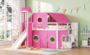 English Elm Full Size Castle Loft Bed with Tent Canopy and Tower for Kids Playroom LT000569AAH-1