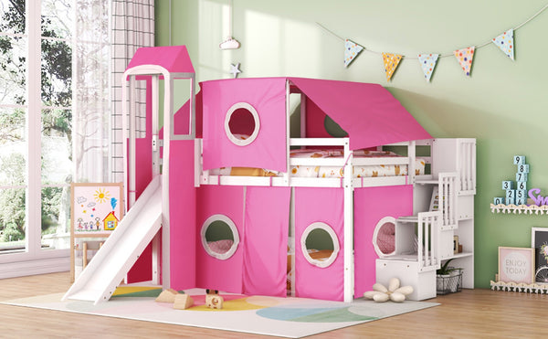 English Elm Full Size Castle Loft Bed with Tent Canopy and Tower for Kids Playroom LT000569AAH-1