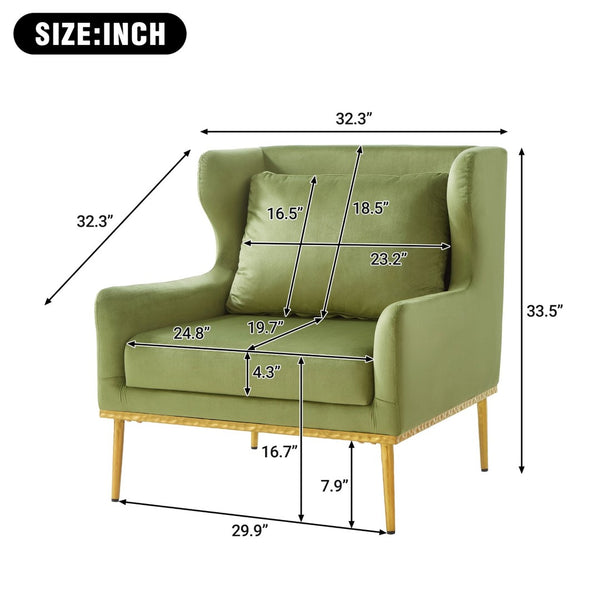 English Elm Modern Velvet Accent Chair Curved Arms Plush Cushion Upholstered Seat for Living Room Green N763P360686F