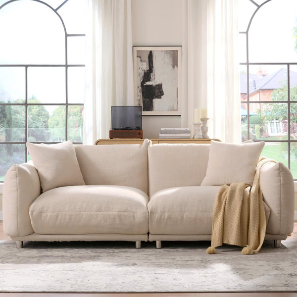 English Elm Cozy Three Seat Sofa Stain Resistant Fabric Hardwood Frame for Modern Living Rooms Beige W3226P371356