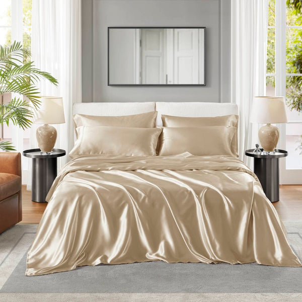 English Elm Satin Luxury Sheet Set King - Silky Smooth, Wrinkle-Resistant Bedding For Ultimate Comfort & Style B035P294205-GIGA
