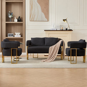 English Elm Ts Velvet Accent Chair with Gold Metal Legs Glam Art Deco Style for Living Room Black+Gold W2311S00003