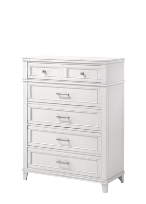 English Elm White Solid Wood 5 Drawer Chest with French Dovetail Drawers, Transitional Design & Custom Hardware B2699P236714