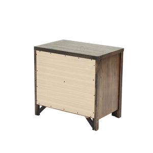 English Elm Wood Nightstand with 2 Drawers Brown Wood Finish, Contemporary Bedside Table, Durable Storage Piece SR014881