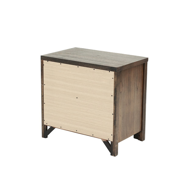 English Elm Wood Nightstand with 2 Drawers Brown Wood Finish, Contemporary Bedside Table, Durable Storage Piece SR014881