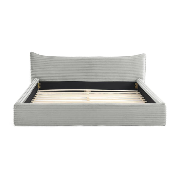 English Elm Queen Upholstered Platform Bed Frame In Grey Velvet With Curved Headboard - No Box Spring Needed! W487S00340-GIGA