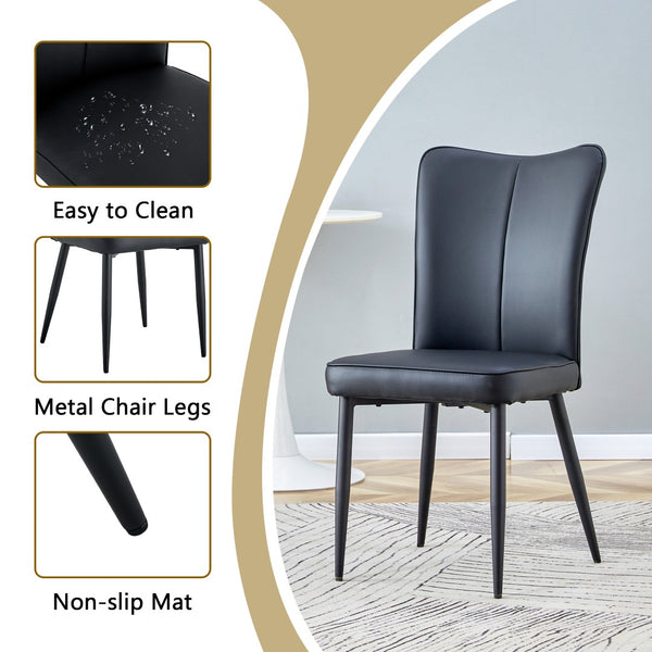 English Elm Table and Chair Set Rectangular Tempered Glass Top with 4 Black Pu Leather Seats W1151S04628