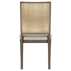 English Elm Jamie Rattan Back Trestle Dining Set with Extendable Table and Upholstered Seats B062S01595