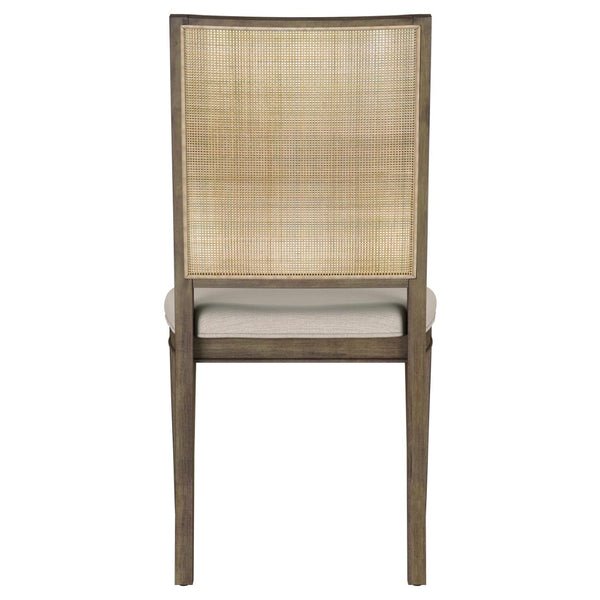 English Elm Jamie Rattan Back Trestle Dining Set with Extendable Table and Upholstered Seats B062S01595