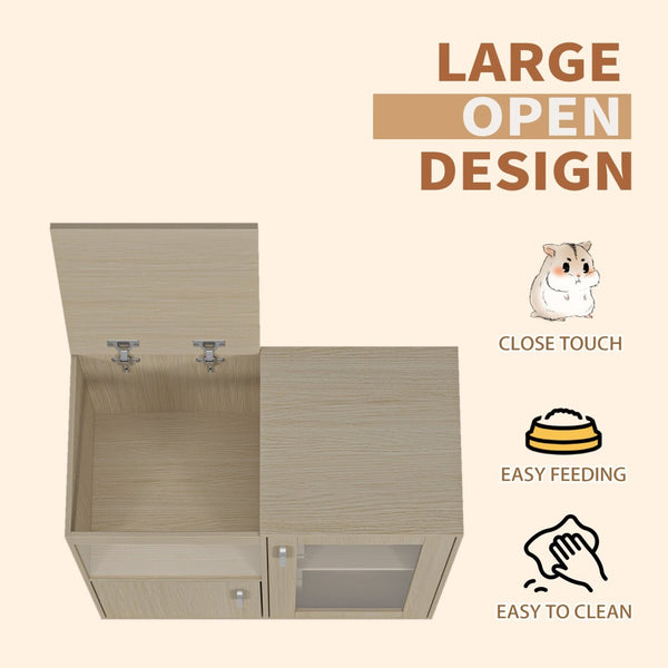English Elm Guinea Pig Solid Wood Habitat with Acrylic View Panel and Built in Storage Cabinet Teak W1850P168642