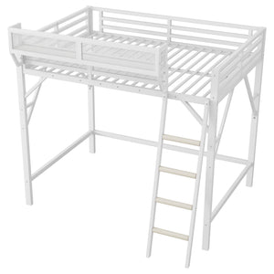 English Elm Full Size Loft Bed with Ladder and Built-In Shelves, Sturdy Metal High Loft for Kids Teens 54" White W2580P379995