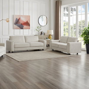 English Elm Modern Minimalist Corduroy Sectional Sofa Set - Soft Beige Fabric With Black Legs For Stylish Comfort B347S00006