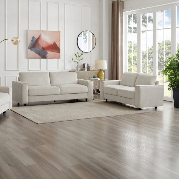 English Elm Modern Minimalist Corduroy Sectional Sofa Set - Soft Beige Fabric With Black Legs For Stylish Comfort B347S00006