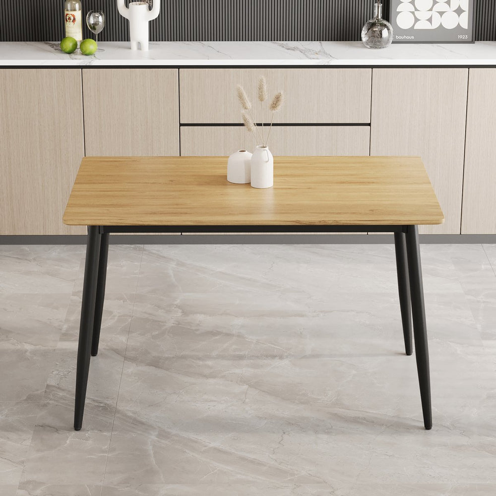 English Elm Modern MDF Grain Dining Table with Black Metal Legs — Minimalist 4-6 Seat, Durable, Easy Assemble W1727P229029
