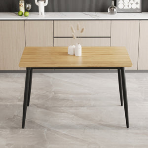 English Elm Modern MDF Grain Dining Table with Black Metal Legs — Minimalist 4-6 Seat, Durable, Easy Assemble W1727P229029