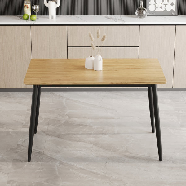 English Elm Modern MDF Grain Dining Table with Black Metal Legs — Minimalist 4-6 Seat, Durable, Easy Assemble W1727P229029