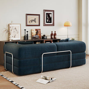English Elm 78.8" Compression Sofa Convertible Floor Bed with Corduroy Fabric, No-Assembly Modular Futon, Supportive Backrest and Armrests Blue W2824P373438