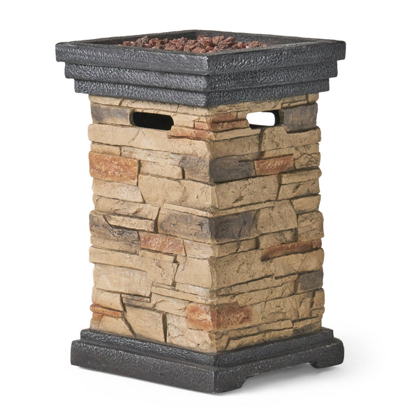 English Elm Christopher Knight Home® - 19.50'' Elegant Stone Grey Outdoor Fire Column 40,000 BTU with Lava Rocks, Lightweight Concrete Design 57561.00-40K