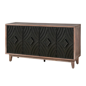English Elm Mid Mid Century Sideboard showcasing fluted masonry-style doors, solid wood legs, elegant storage console 64.96"L Antique Black W1445P173038