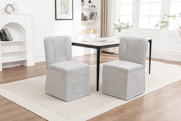 English Elm Linen Modern Dining Chairs Set of 2 — Padded Armless Fabric Side Chairs with Iron Legs, 250lb Capacity Gray W1170P365356