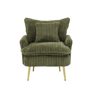 English Elm 30.31 Modern Corduroy Single Chair Sofa with Sponge Cushion, Solid Wood Frame & White Metal Legs Green W1278P360536