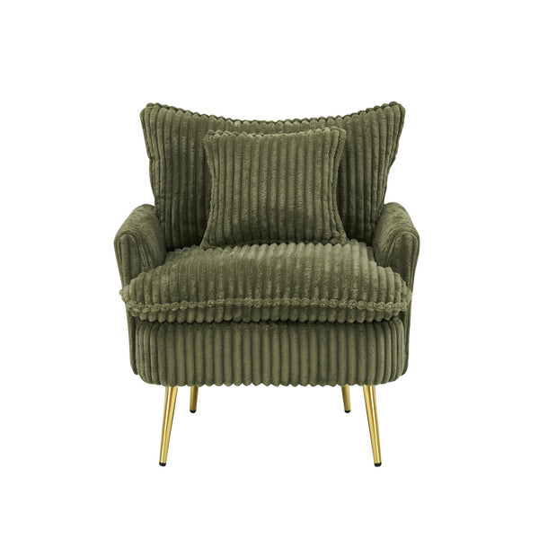 English Elm 30.31 Modern Corduroy Single Chair Sofa with Sponge Cushion, Solid Wood Frame & White Metal Legs Green W1278P360536