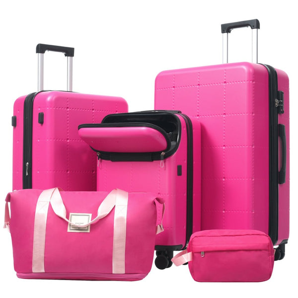 English Elm Luggage 5 Piece Hardside Abs Set with Front Access Carry on and Tsa Spinner Wheels Pink N732P391557F