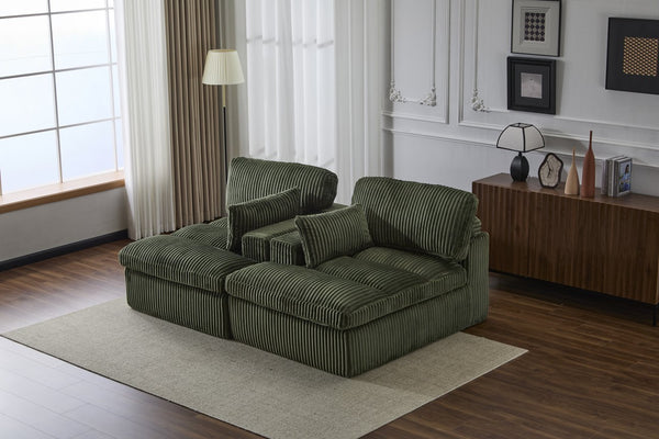 English Elm Double Corduroy Chaise Lounge Sofa Bed - Oversized Modular Sleeper, Deep Seat Comfort & Support Green W3723S00007
