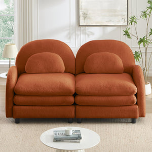 English Elm Teddy Fleece Curved Loveseat Modular Two Seater Sofa with Cloud Soft Double Layer Cushions Orange W5656S00091