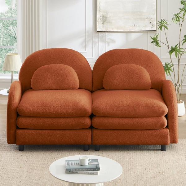English Elm Teddy Fleece Curved Loveseat Modular Two Seater Sofa with Cloud Soft Double Layer Cushions Orange W5656S00091