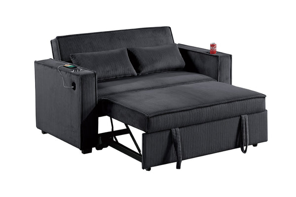 English Elm Modern Corduroy Convertible Sleeper Sofa with Usb Ports and Built-in Cupholders B011S02177