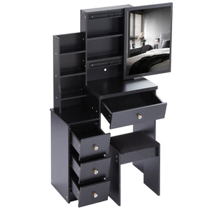 English Elm 29.2" Elegant Space-Saving Vanity Table Set With Stool & Sliding Mirror For Small Bedrooms & Apartments W936P202291