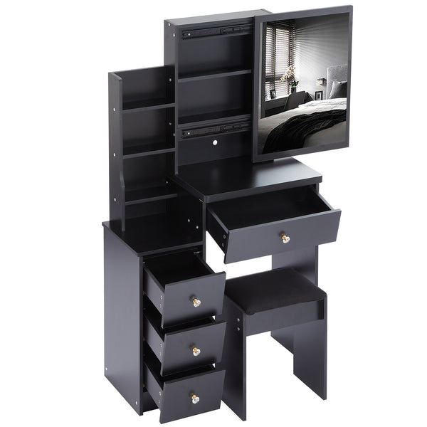 English Elm 29.2" Elegant Space-Saving Vanity Table Set With Stool & Sliding Mirror For Small Bedrooms & Apartments W936P202291