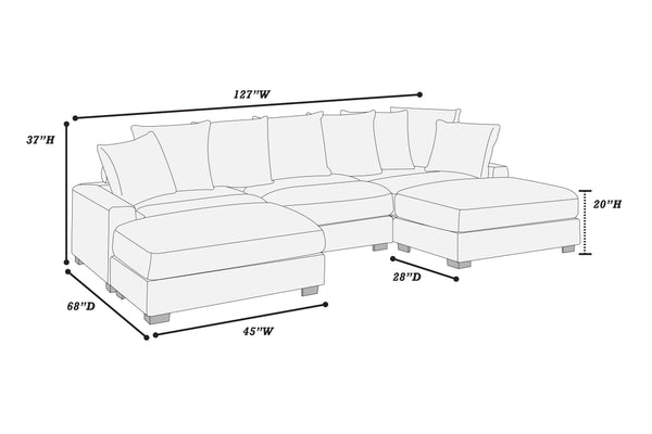 English Elm Contemporary Dark Gray 5pc Modular Sectional Sofa Corduroy with Square Arms, 6 Back Pillows & Ottomans B011S01913