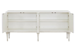 English Elm Ansaldo Pearl White Console Cabinet with Silver Shimmer, French Provincial Glass Doors & Turned Legs B2726P285786