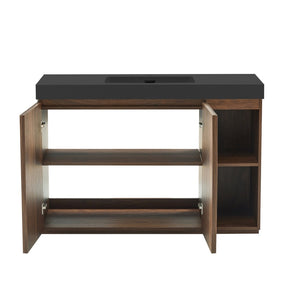 English Elm Grace Floating Walnut Vanity with Solid Surface Sink and Soft Close Storage Drawers Walnut Brown W1865S00226