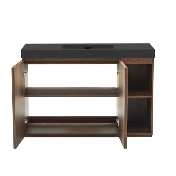 English Elm Grace Floating Walnut Vanity with Solid Surface Sink and Soft Close Storage Drawers Walnut Brown W1865S00226