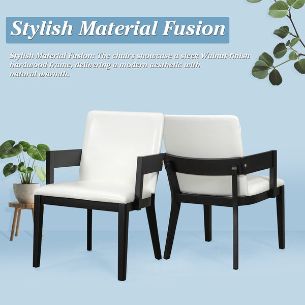 English Elm Modern Ergonomic PU Leather Dining Chair Set of 2 with High-Density Foam, Lumbar Support, Sleek Wood Frame and Compact Profile for Dining or Home Office Comfort Black White N842P299017B