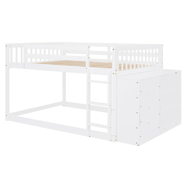 English Elm Full Over Bunk Bed with Four Drawers Three Shelves Pine and Mdf Kids Frame White LT000267AAK-1